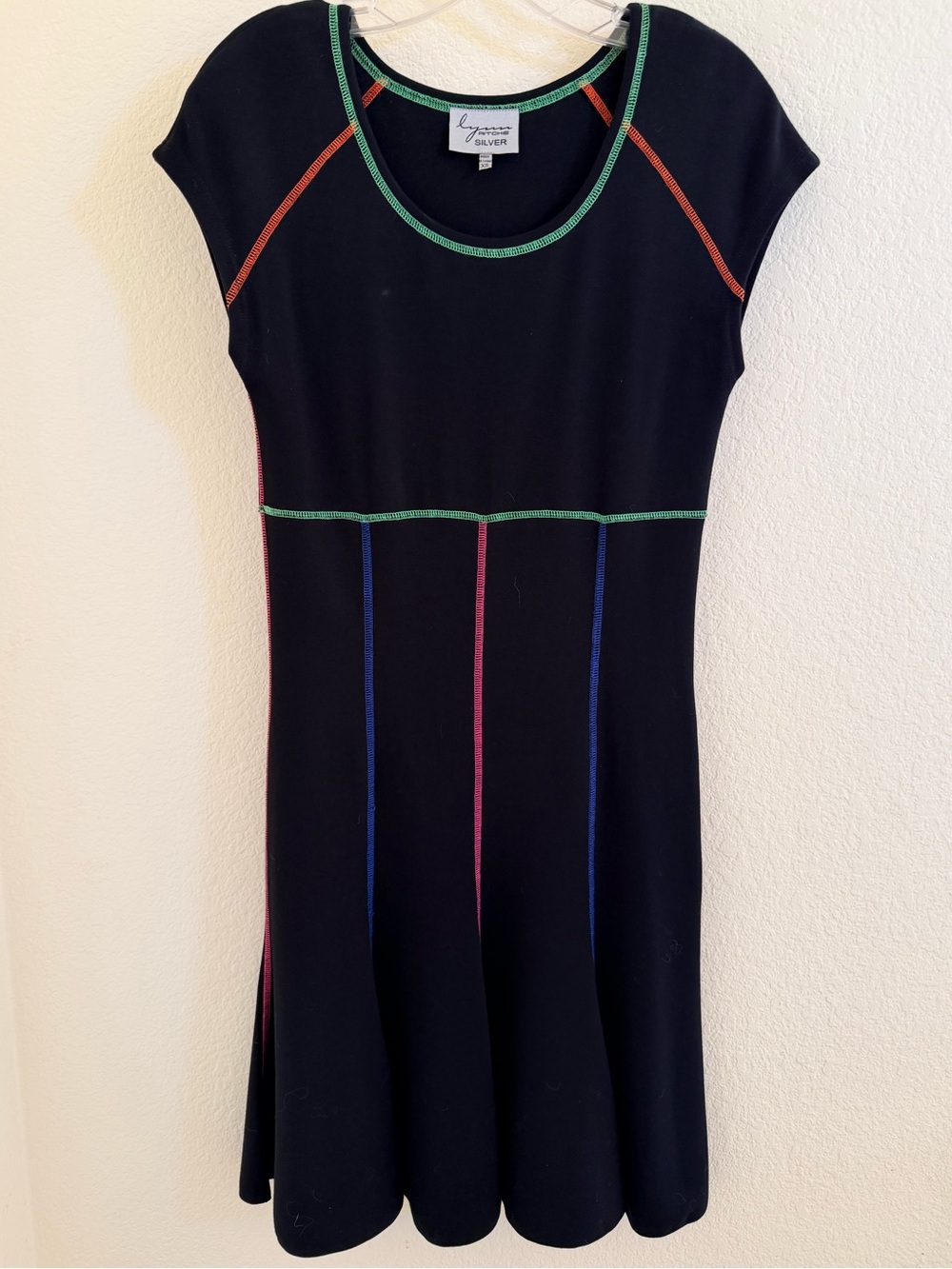 Lynn Ritchie Silver Black Dress with Multicolor Contrast Stitching (Size XS)